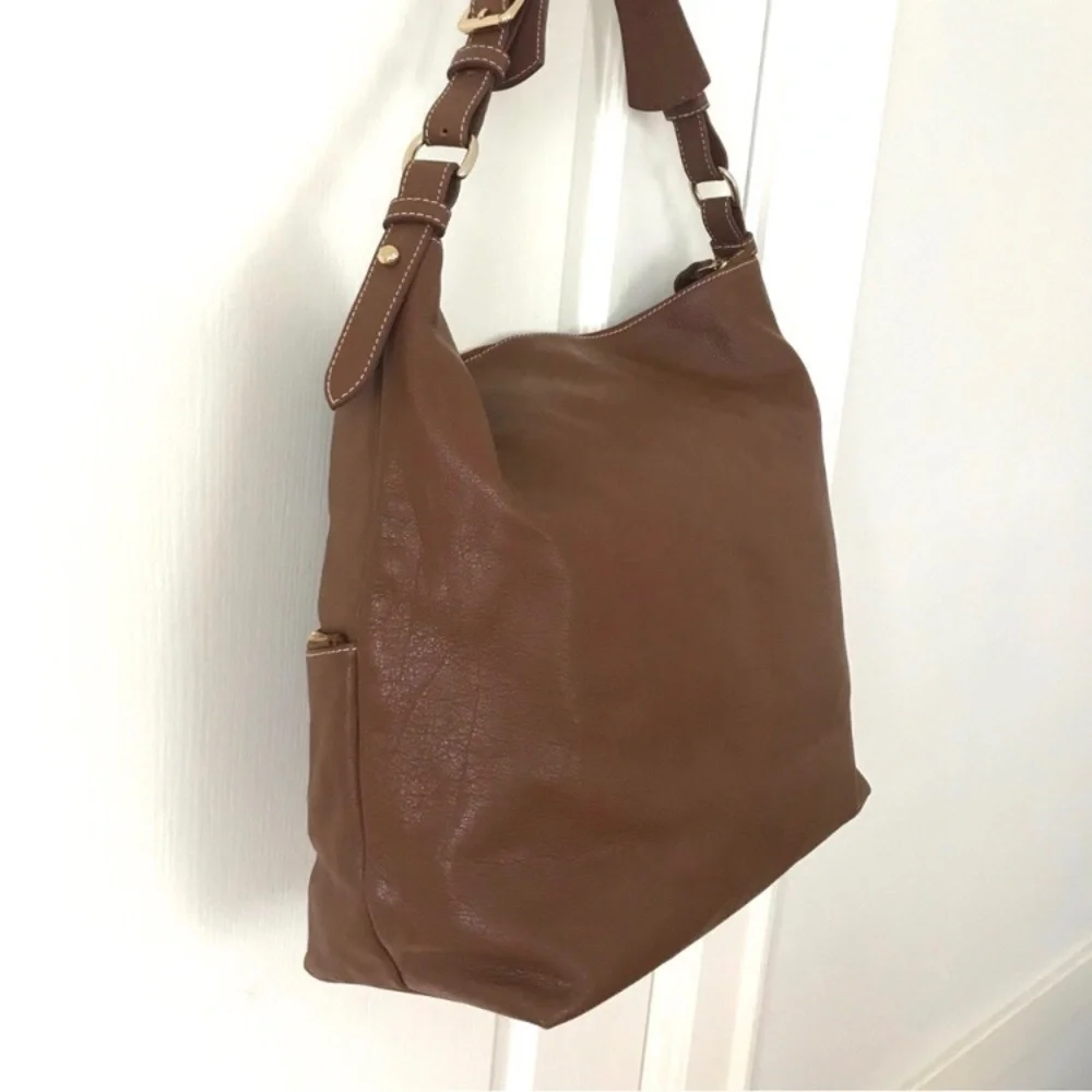 Dooney & Bourke Dillen Brown Bark Pebble Leather Hobo Shoulder Bag (Large Size)